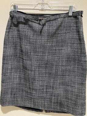 White House Black Market Wool Blend Belted Pencil Skirt Lined Side Zip Size 10